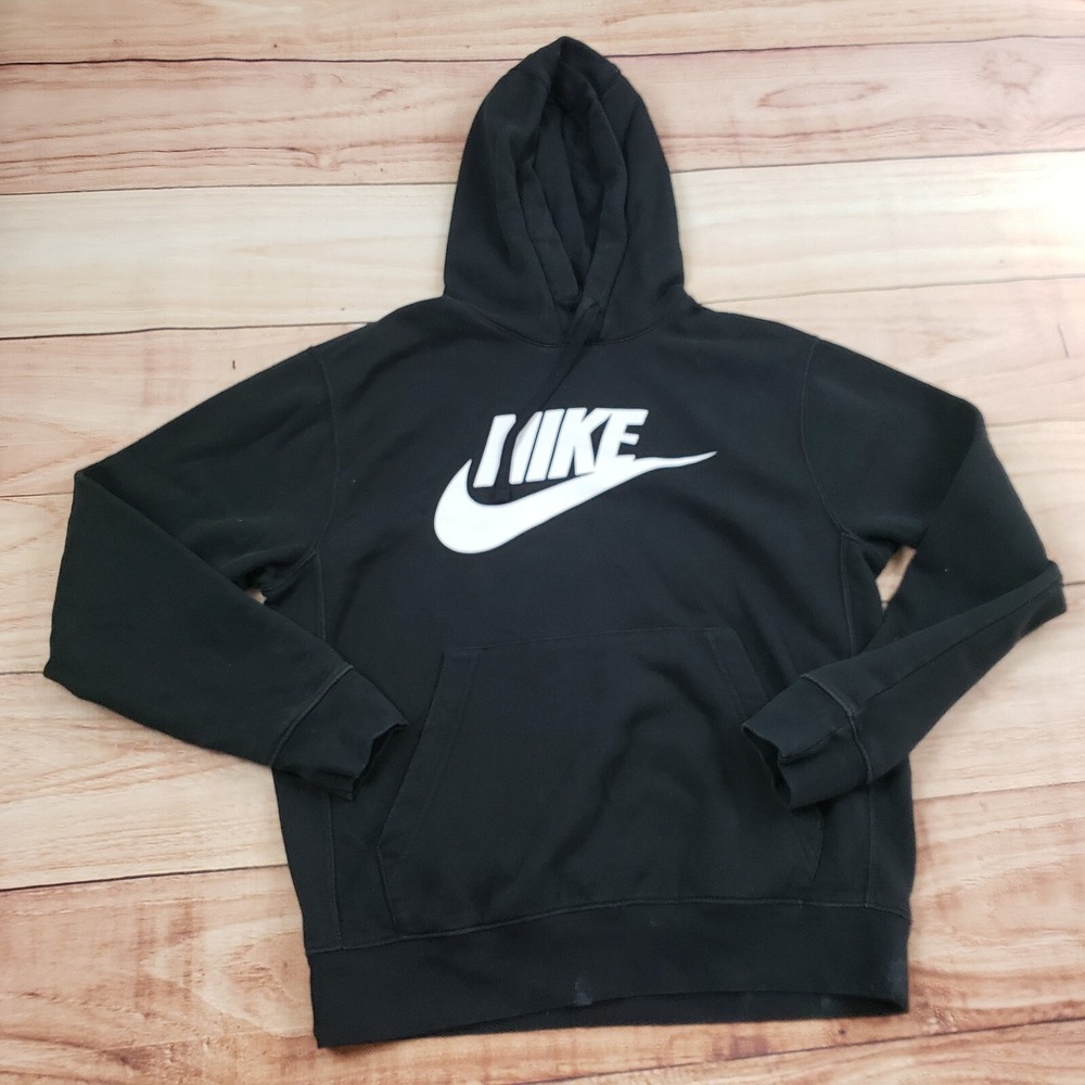 Nike Sweater Mens Small Black White Swoosh Outdoors Hoodie Sweatshirt Adult A1